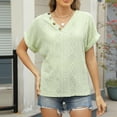 thumbnail image 4 of Blczomt Plain Tops Women Short Sleeve Summer Shirts Casual Green V Neck Dressy Blouses for Women Plus Size, 4 of 8
