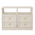 thumbnail image 3 of Heynemo beige Nightstand with Storage Shelf & Door, Faux Drawer Design End Table, Compact Side Table for Bedrooms, Dorm Rooms & Small Spaces, Set of 2, 3 of 11