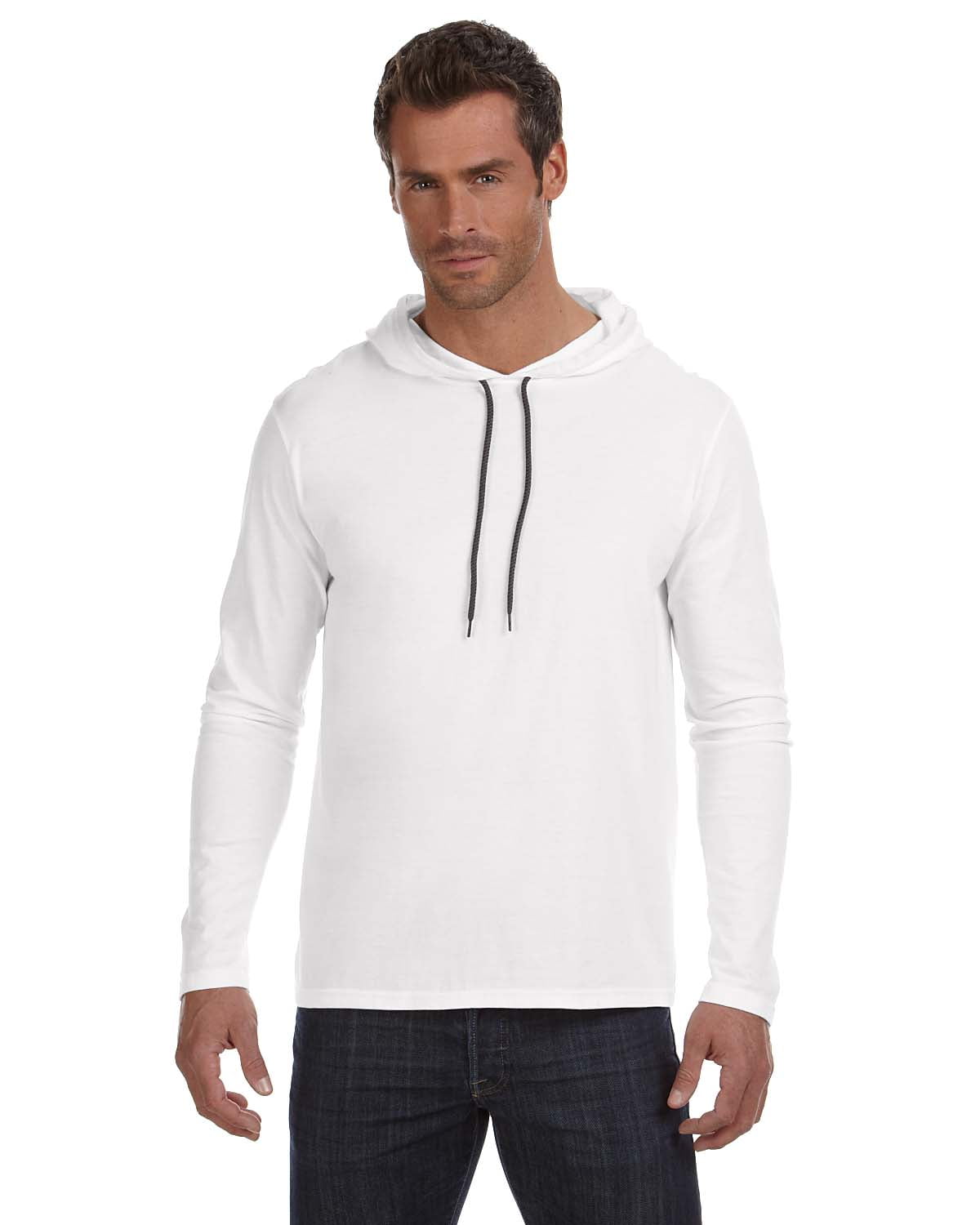 anvil lightweight long sleeve hooded t shirt