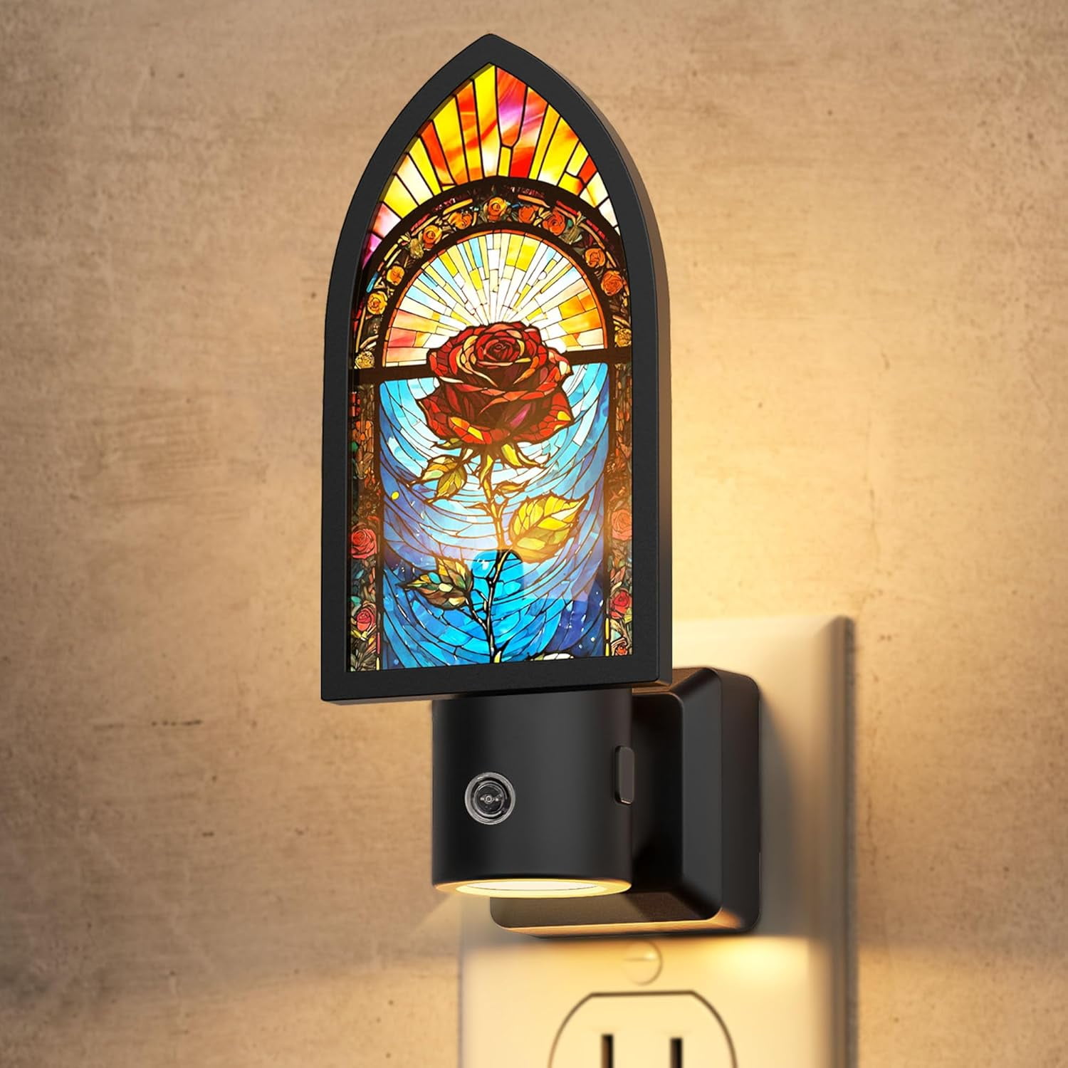 RGHJAR-Night Lights Plug into Wall, Gothic Night Light Vintage Style, Adjustbale Brightness, LED Warm White 3000K Nightlight with Auto On Off Light Sensor, Bathroom, Bedroom, Hallway