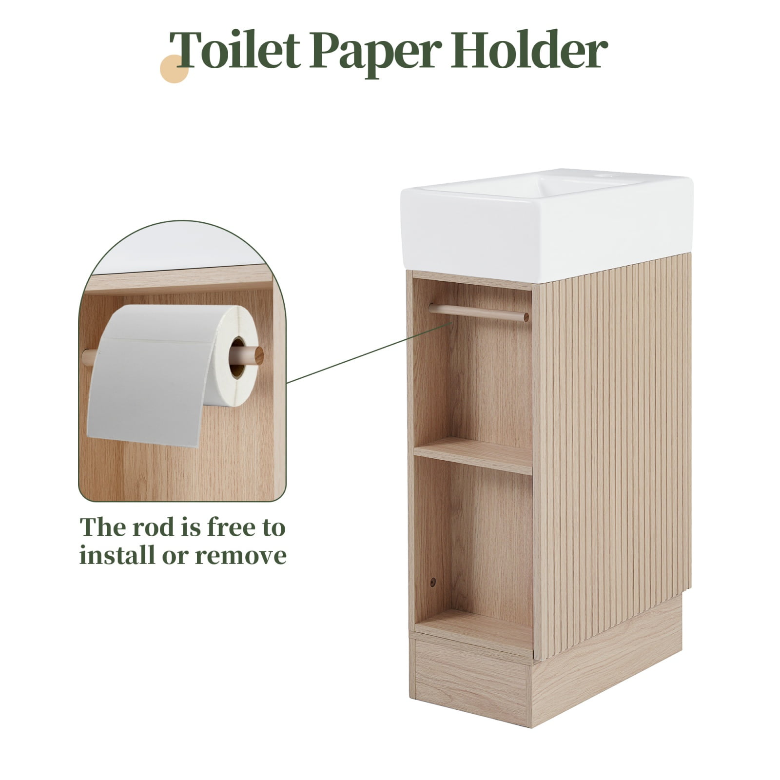 Deiokin 18.6 Inch Bathroom Vanity with Sink, Small Vanity Cabinet with 2-Tier Shelf & Toilet Paper Holder, Left or Right Orientation