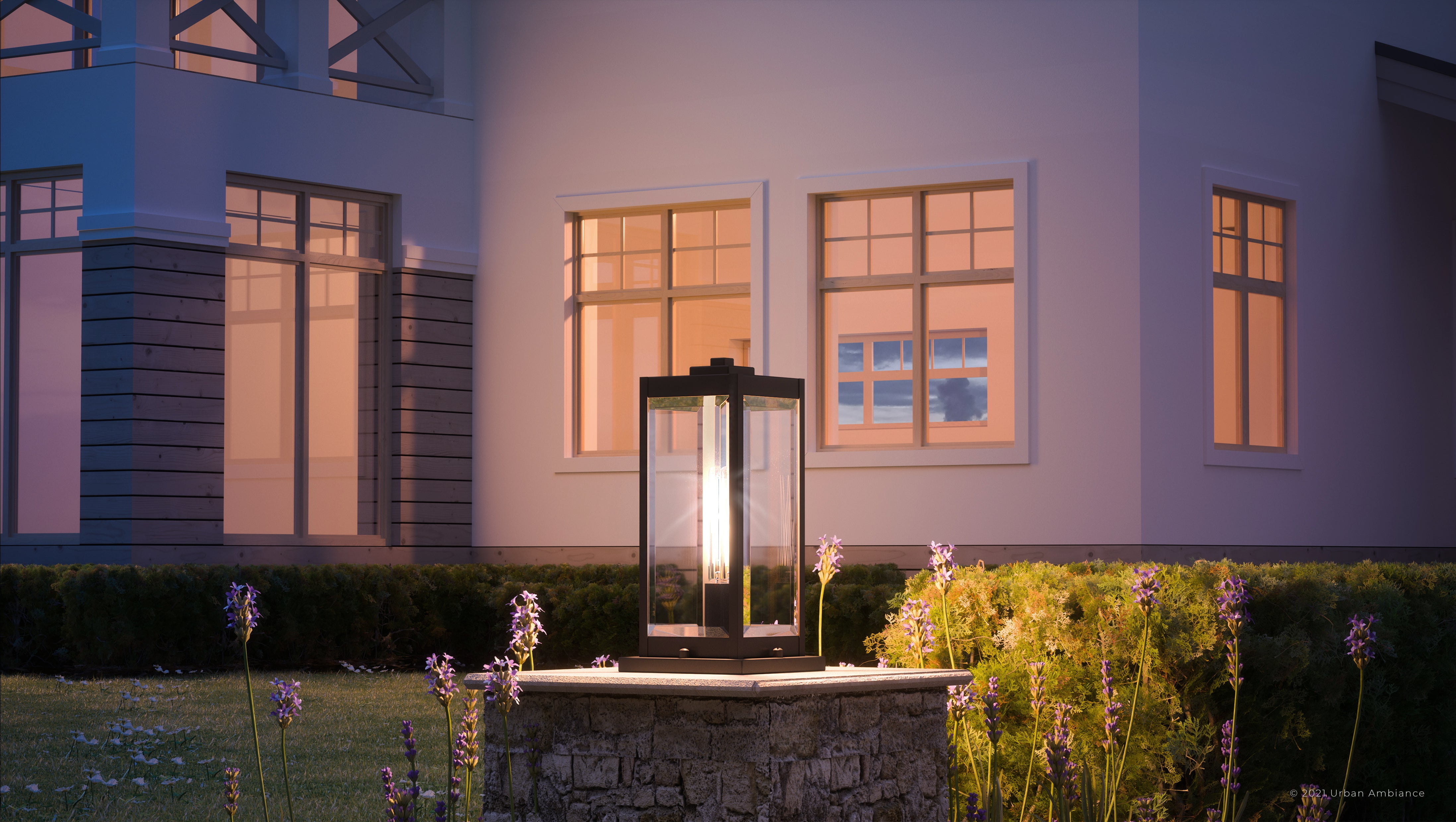 Luxury Modern Farmhouse Outdoor Post Light, 16.00''H x 7.50''W, with Industrial Style Elements, Minimalist Design, Estate Bronze Finish and Clear Beveled Glass, UQL1355