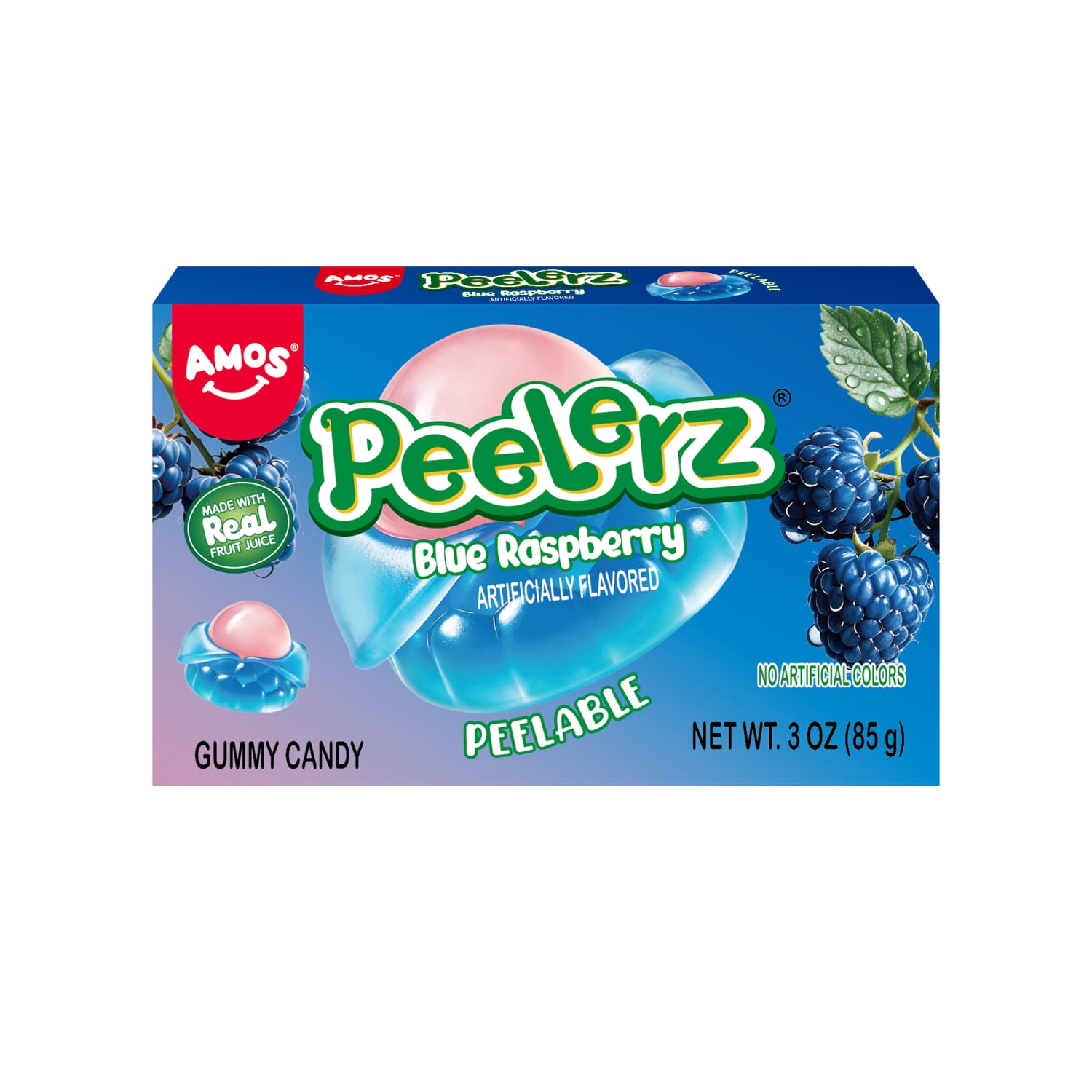 AMOS Peelerz Blue Raspberry Theatre Box Gummy Candy, Gluten, Milk and Nut Free, 1 Count, 3 Oz