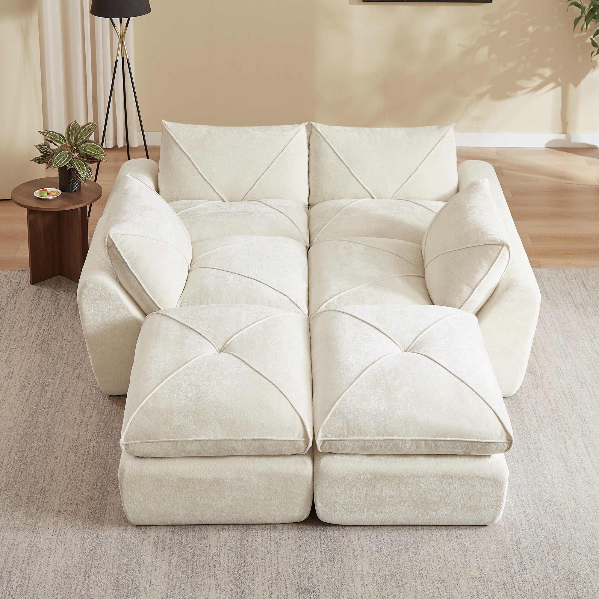 Sailvan Modern Chenille Modular Sectional Sofa with Ottoman,Comfortable Minimalist Living Room Furniture for Families and Apartments Beige