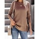 thumbnail image 2 of Camisas de manga larga para mujer, color puro, casual, suelta, cuello redondo, túnica dividida lateral para uso diario, color caqui M, 2 of 6