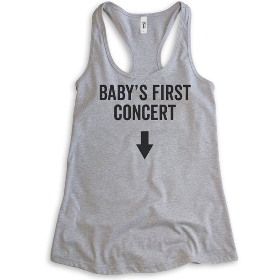 Baby's First Concert Tank Top, Ladies Racerback Tank Top, Pregnant Pregnancy Tank, Baby Concert Tank, Heather Gray, XX-Large