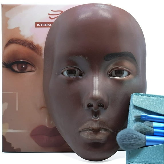 3D Makeup Practice Face Mask Silicone Bionic Skin Makeup Mannequin Face With Stand Beginner's Practice Eye Makeup Face (Brown)
