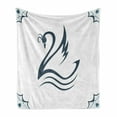 thumbnail image 1 of Swan Soft Flannel Fleece Throw Blanket, Digital Monochrome Swan Shaped Illustration with Curves and Heart Shape Fauna, Cozy Plush for Indoor and Outdoor Use, 50" x 60", White Teal, by Ambesonne, 1 of 6