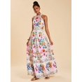 thumbnail image 5 of Multicolor Floral Print Tie-Up Halter Maxi Dress For Women, Summer Ruffle Sleeveless Dress, 5 of 8