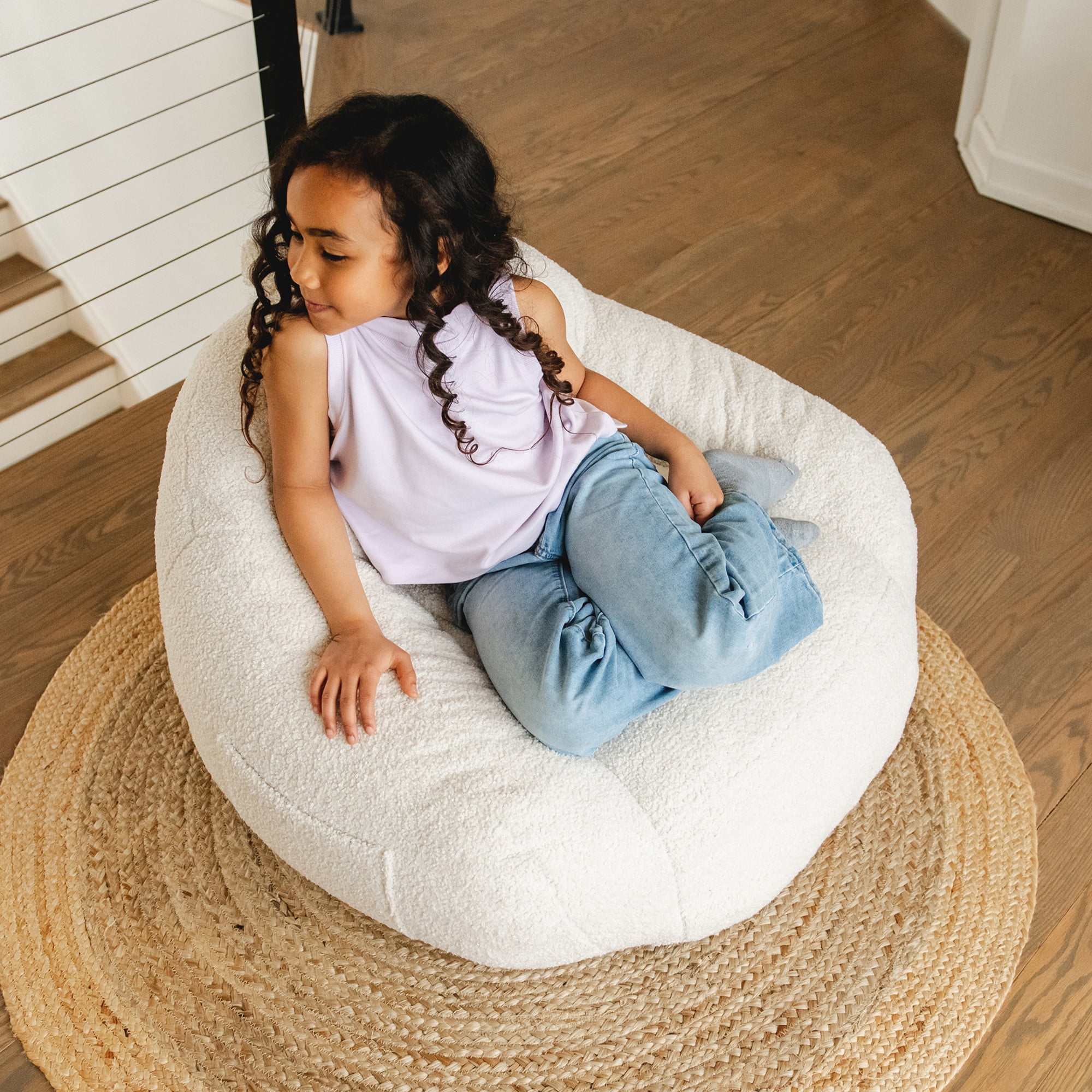Big Joe Cloudberry Kids Foam-Filled Bean Bag Chair, Icing Teddy Boucle