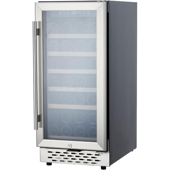 Wine Refrigerator - 28 bottles Capacity, Compact Fridge with 41-65°F Digital Temperature Control, LED Touch, Glass Door Free Standing, Aging Red, White, Champagne, Sparkling Wine for Bar, Home