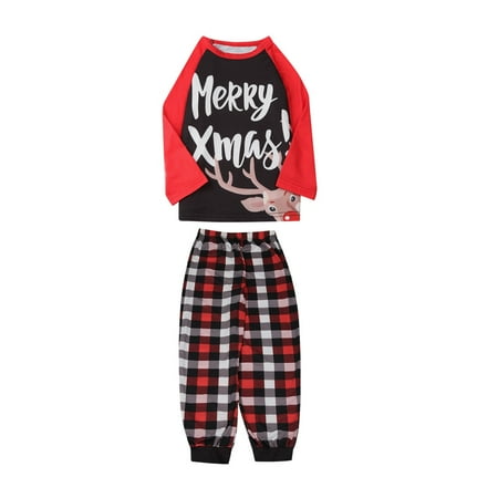

Holiday Graphic Parent-Child Attire Christmas Suit Patchwork Printed Homewear Long Sleeve Pajamas Two-Piece Mom Set Red L Y2Y