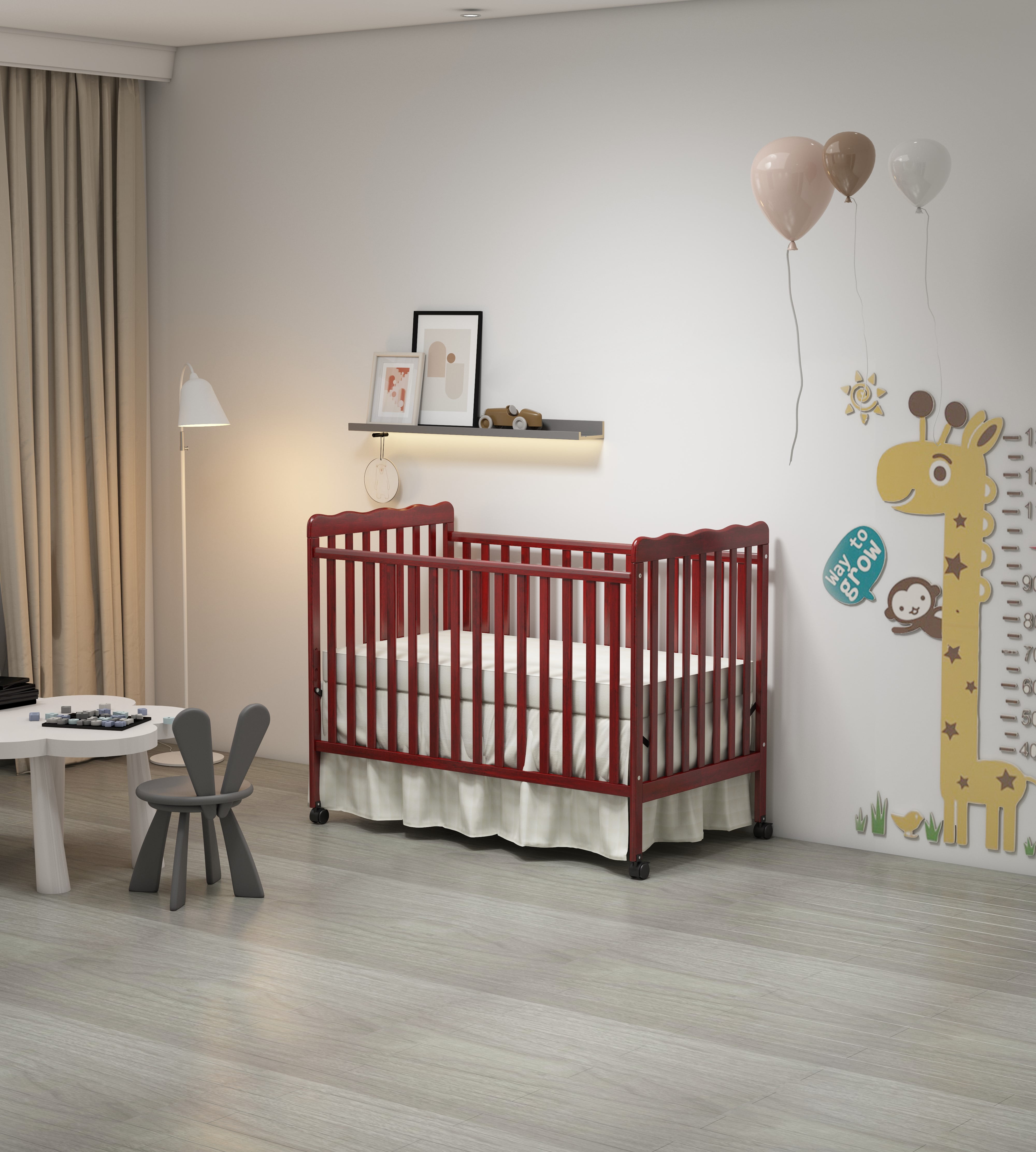 Euroco 3-in-1 Convertible Crib, Baby Crib with Drawers, Wood and Metal, White