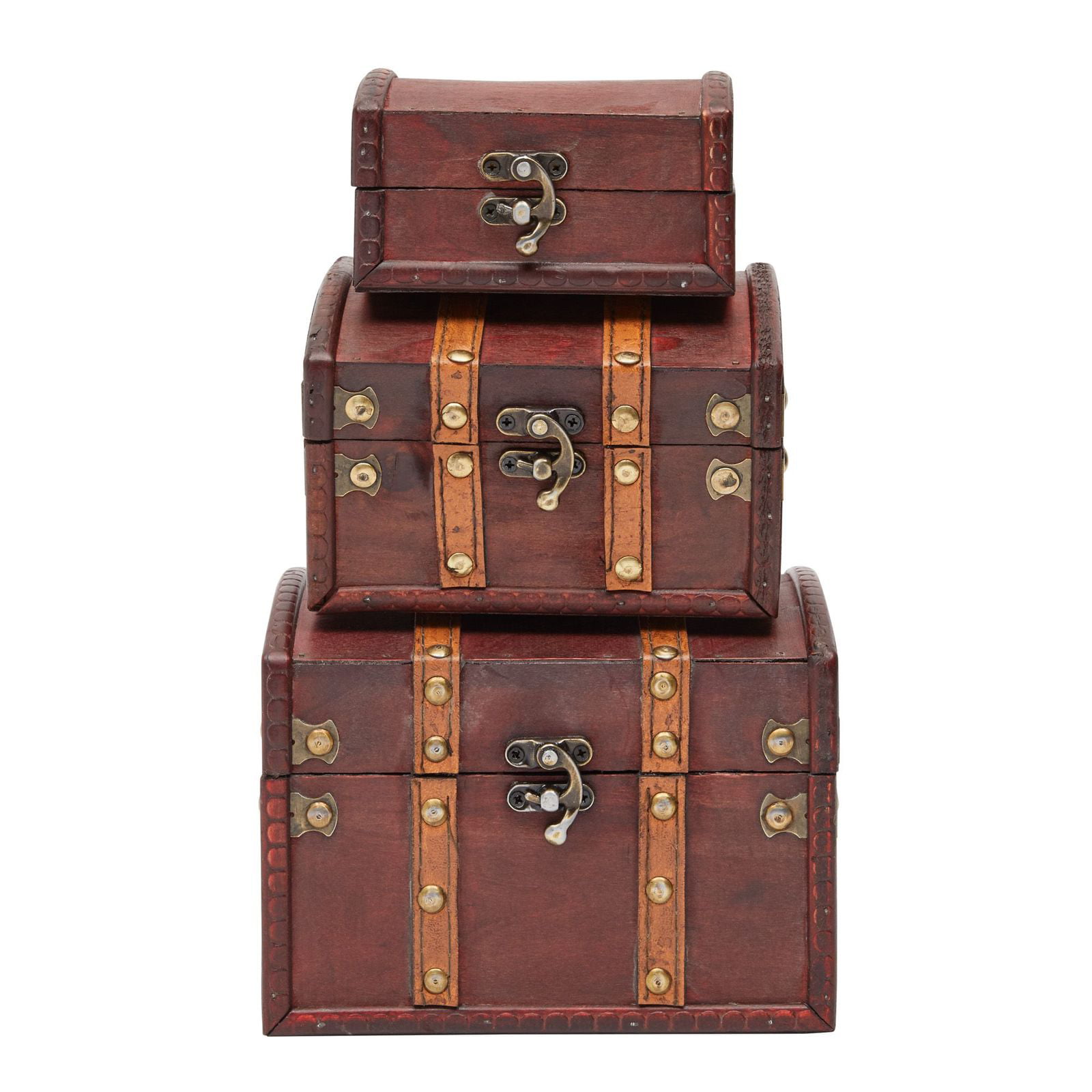 Decorative Wood Storage Trunk with Montgomery Wooden Chest Set of 3, Brown 