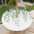 thumbnail image 3 of Sage Green Eucalyptus Leaves Round Outdoor Tablecloth with Umbrella Hole Zipper, Farmhouse Spring Botanical Elastic Fitted Table Cover, Waterproof Table Cloth for Patio Picnic Party Fits 54"-60", 3 of 9