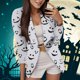 thumbnail image 2 of Chaqueta Elegante Tops adelgazantes versátiles exquisitos a la moda con estampado divertido de Halloween para mujer,blazer moda（Blanco， S), 2 of 5