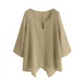 thumbnail image 5 of 2025 New Fashion Plus Size Women's V-Neck Split Casual Loose Cotton Linen Long Sleeve Top/Shirt, 5 of 5