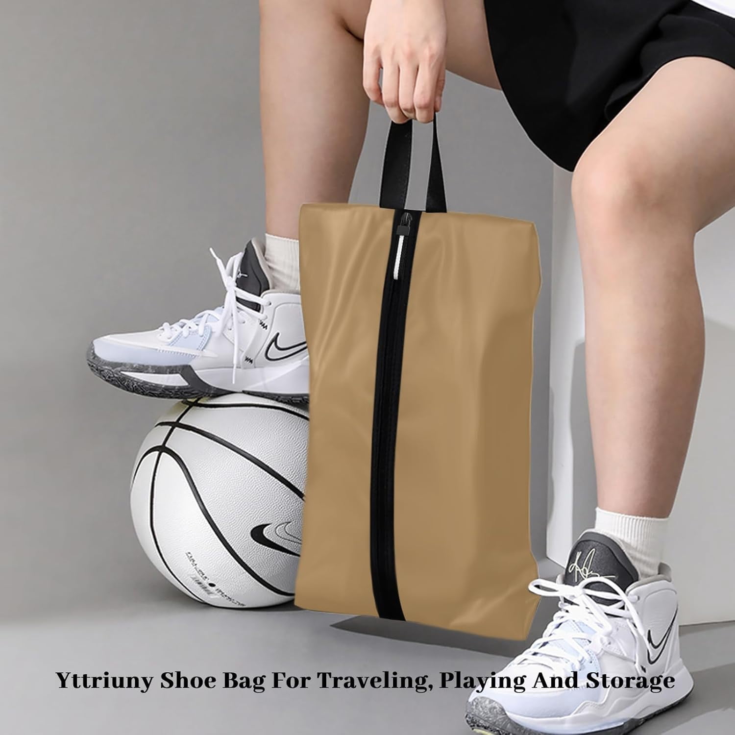 Golf Shoe Bag Large Capacity Oxford Fabric  Golf Shoes Bag with Zipper and Handle for Portable Packing  Shoes Storage Bags for Travel, Running, Gym, Soccer(Beige, 1-Pack)