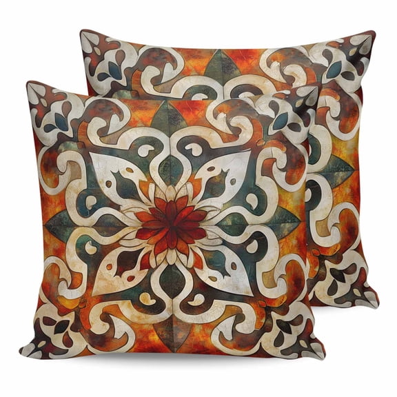 26x26 Pillow Covers Set of 2, Burnt Orange Green Throw Pillow Covers Decorative Couch Cushion Case, Vintage Abstract Flowers Microfiber Square Pillowcases for Bedroom Car Living Room