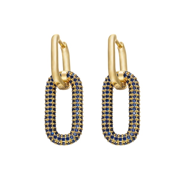 Pendientes de mujer Qarigey rectangulares de diamantes de imitación Cobre Cristal azul dorado