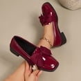 thumbnail image 2 of ZACPNCV Women's Square Toe Bow Loafls Spring Slip On Flats Patent Leather Comfortable Casual Shoes Vintage, 2 of 9