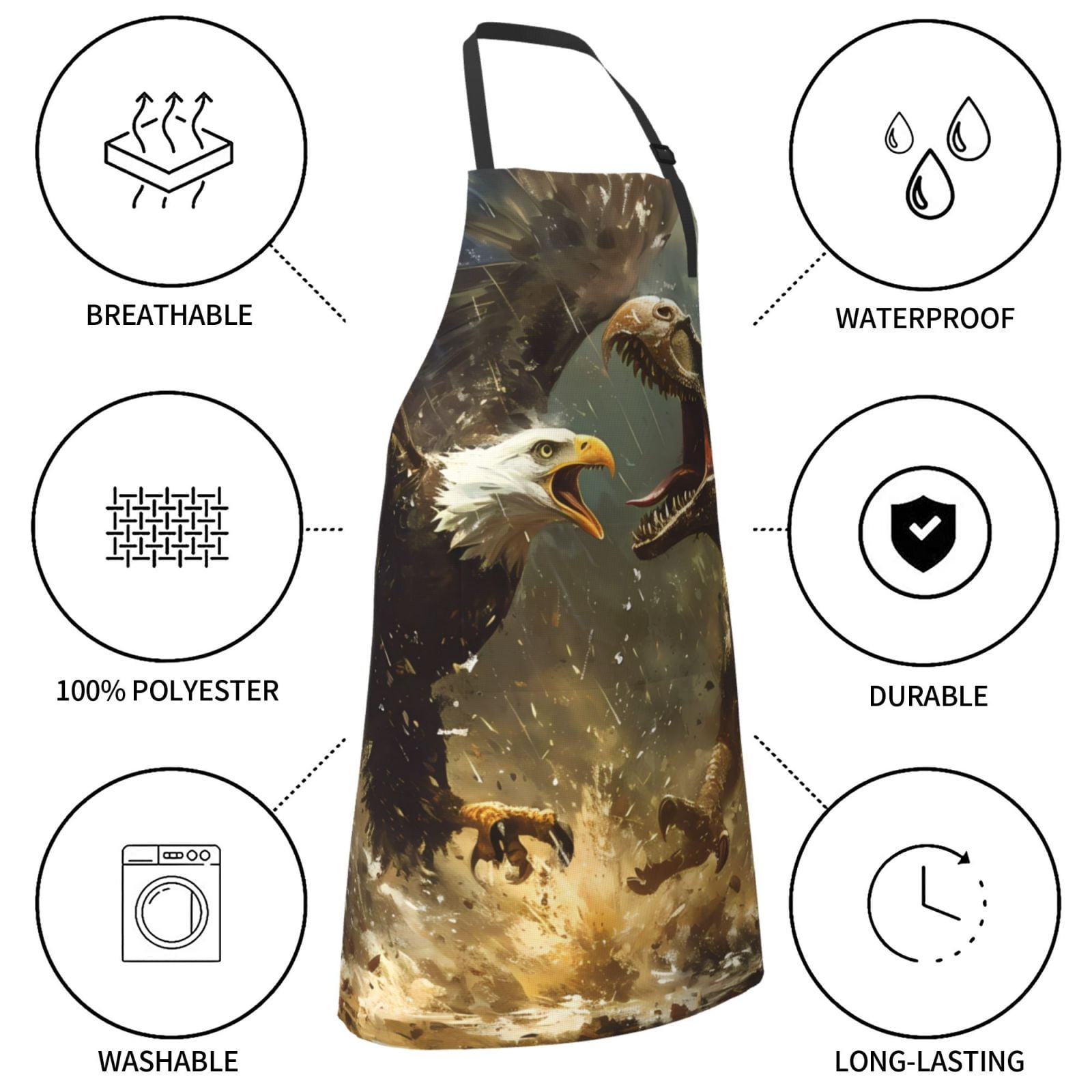 Kdxio Dinosaur Bald Eagle Apron with Pockets Adjustable Kitchen Aprons for Men Women Waterproof Aprons for Cooking,Drawing,Crafting, Baking Household Cleaning