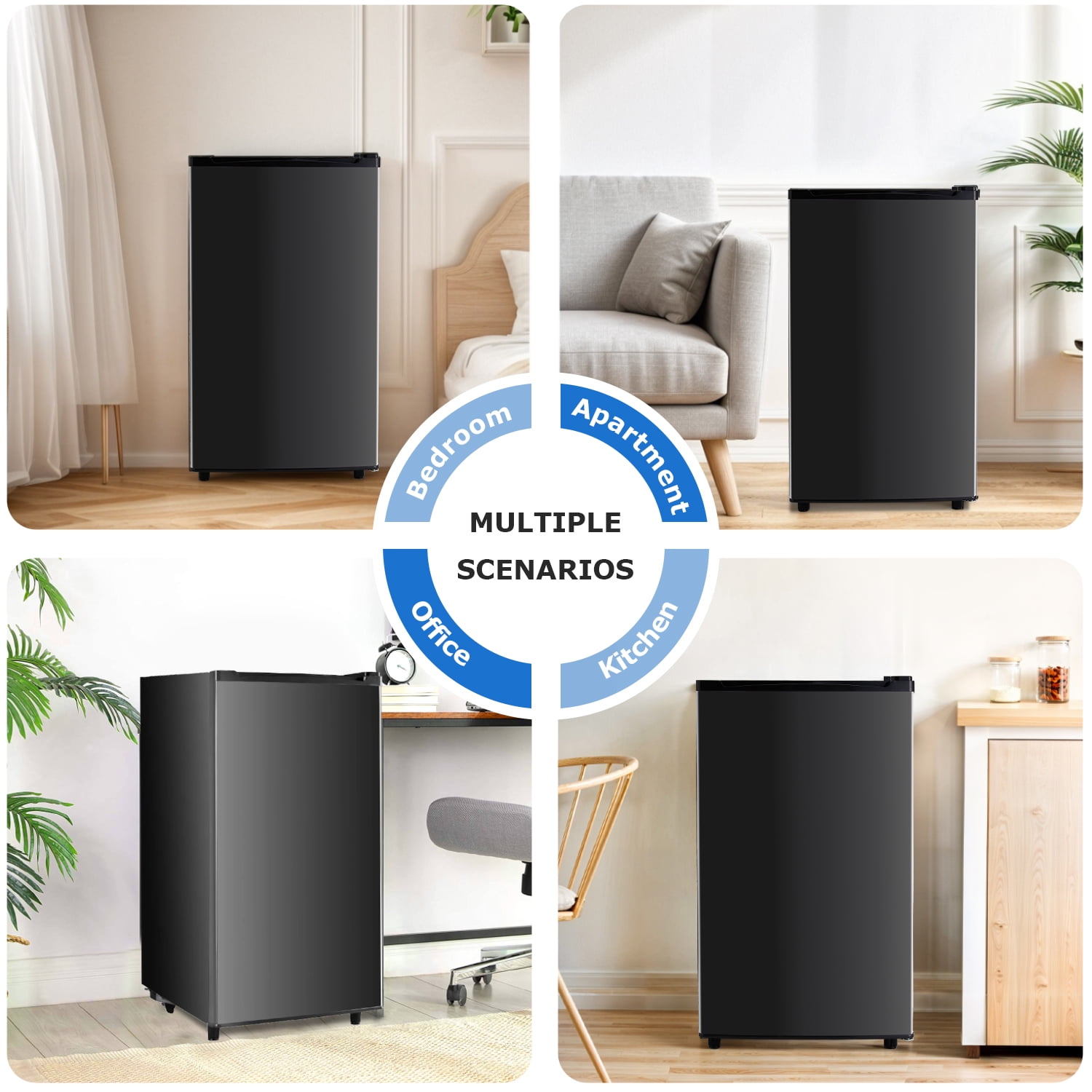 Beddle Mini Fridge with Freezer 3.2 Cu.ft Small Refrigerator for Dorm Bedroom, Compact Refrigerators Single Door Adjustable Thermostat Low Noise,Black