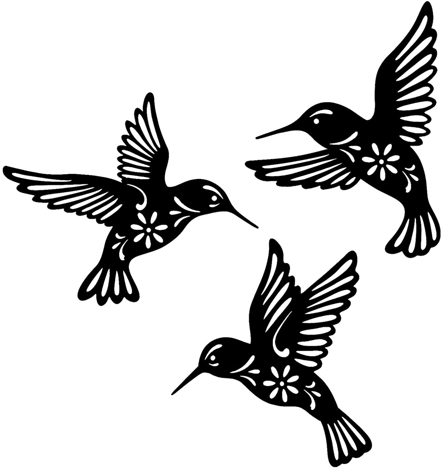 Black Metal Bird Hummingbird Wall Decor, 3 Pieces 10.2in Wrought Iron