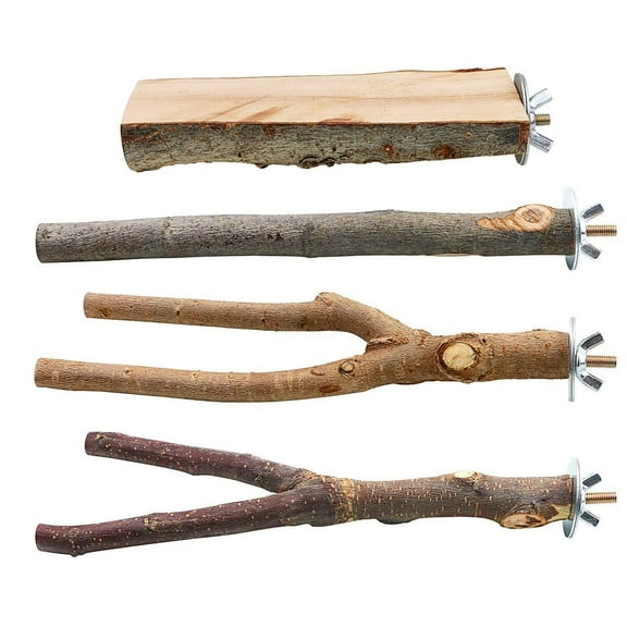 4Pcs Natural Wood Bird Perch Parrot Stand Branches Fork Toyspet Bird Cage Wood