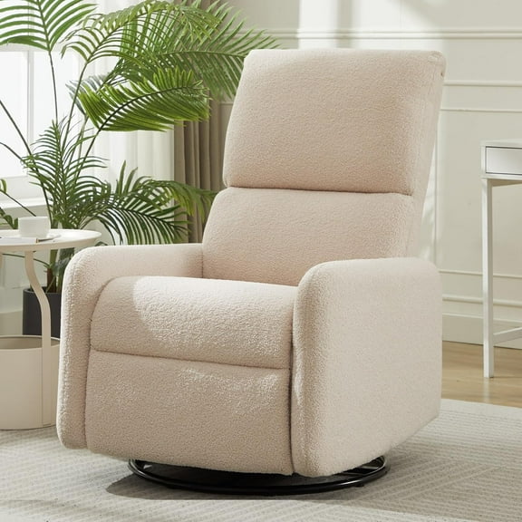 360° Swivel Glider Chair, Rocking Chair Nursery with Side Pockets, Deep Cushioned Seat, Nursery Chair with Steel Structure Base, Sherpa Swivel Chairs for Living Room, Bedroom, Baby Room