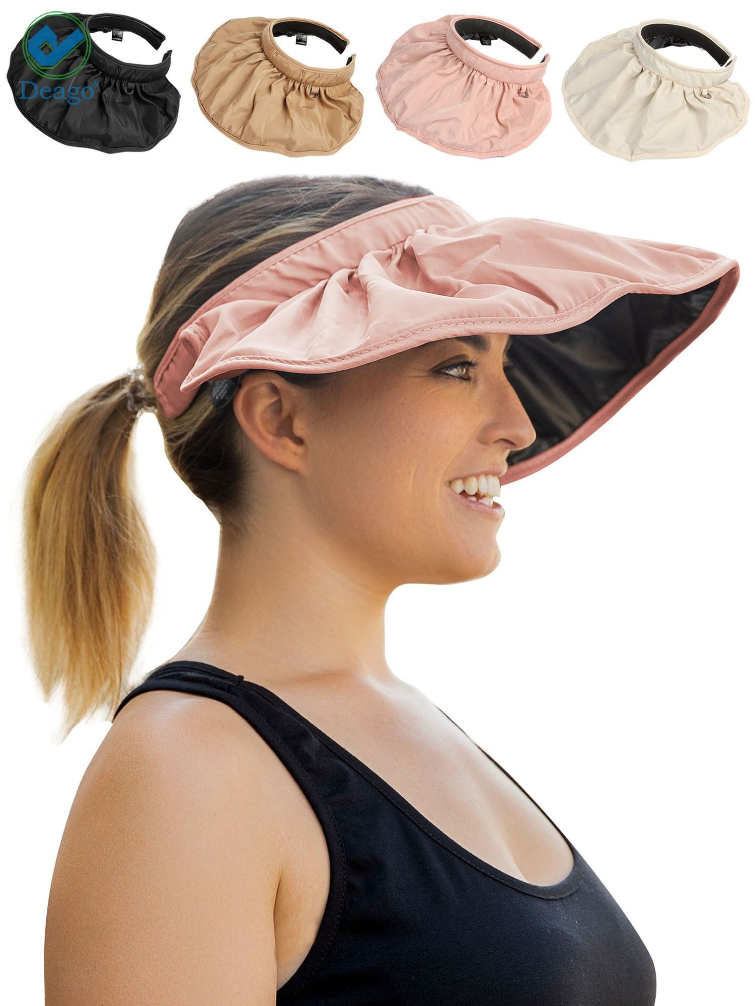 Women Big Visor Shell Hat Wide Brim Foldable UV Protection Roll Up Cap Headband 