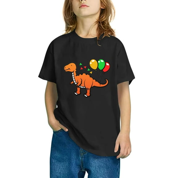 Girls Clothes Clearance under $5.00 Short Sleeve Cotton Round Neck T-shirt Dinosaur Cute Print Tee Top Black 3 Years