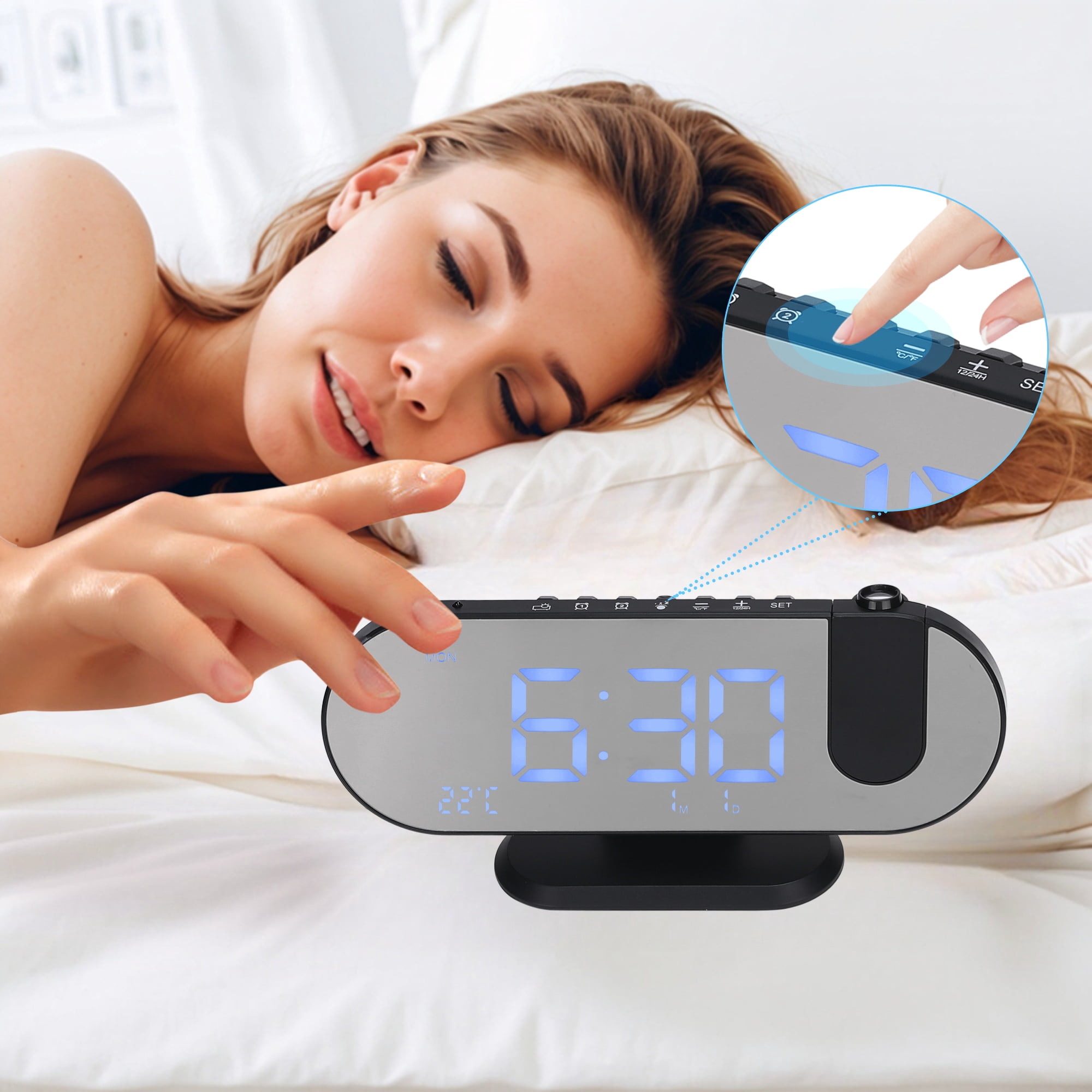 Unique Bargains Projection Alarm Clocks for Deep Sleepers Black Blue