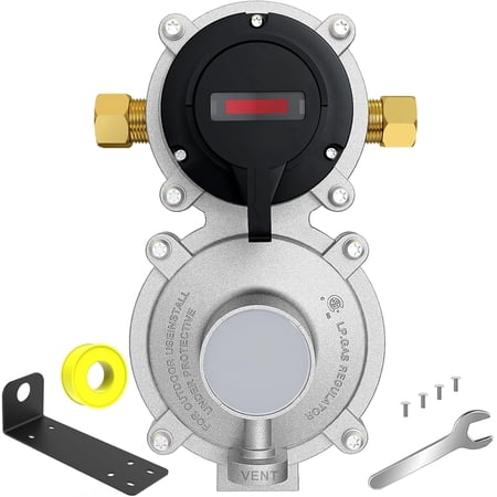 2-Stage Auto Changeover LP Propane Gas Regulator with 1/4" SAE Inverted Flare RV Pigtail Propane Hoses for RV Vans Trailers Camper (Without Pigtails)