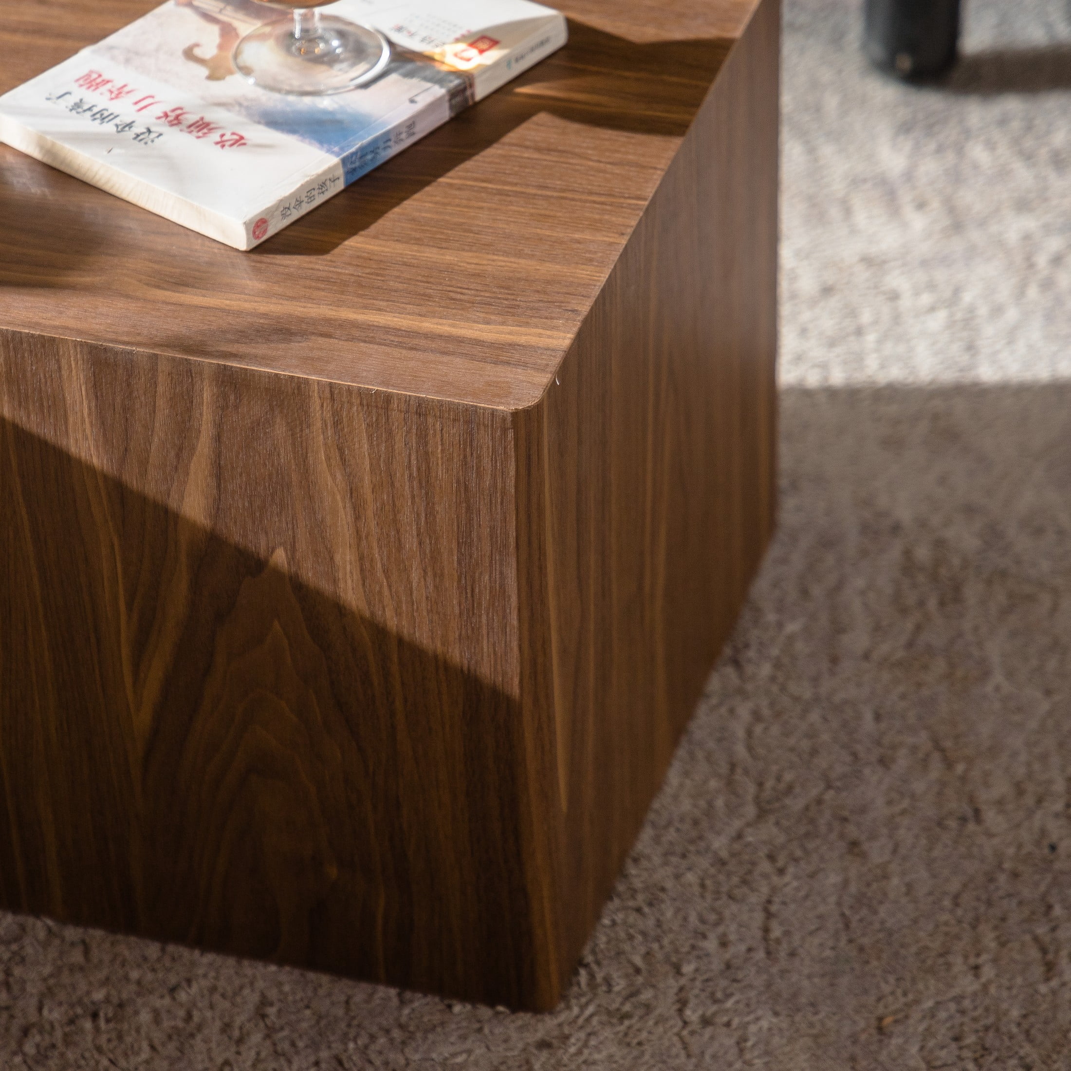 Noble House Carl Nesting Cube Coffee Tables, Modern Wooden Grain Side Tables for Small Spaces, Walnut, Set of 2