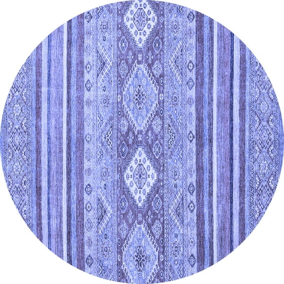 Ahgly Company Machine Washable Indoor Round Abstract Blue Modern Area Rugs, 5' Round
