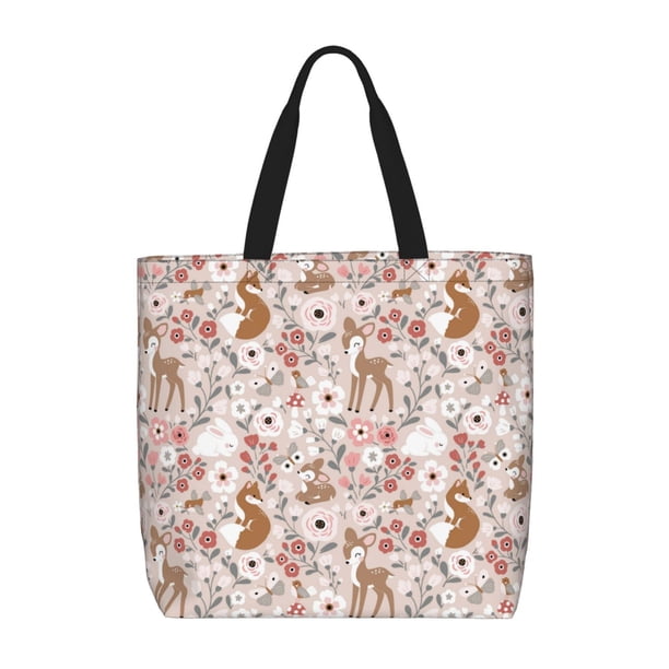 Fotbe Autumn Floral Deer Bolsa Tote con Estampado para Mujer, Bolsos con Cremallera, Bolsa de Hombro Casual de Gran Capacidad con Bolsillos Internos