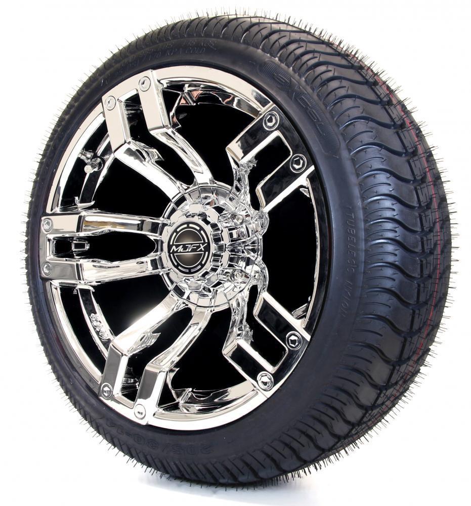 Golf Cart Wheels and Tires Combo 14" MJFX Chrome Velocity Set of 4