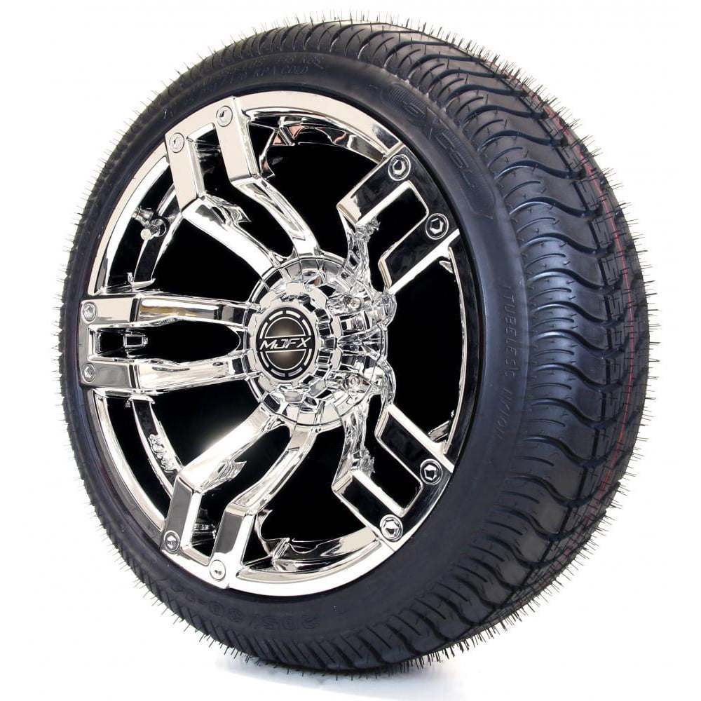 Golf Cart Wheels and Tires Combo 14" MJFX Chrome Velocity Set of 4