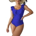 thumbnail image 1 of Traje de baño de una pieza para mujer, dobladillo con volantes, control de barriga, corte ajustado, traje de baño de Color puro plisado lateral, morado, azul, XL, 1 of 6