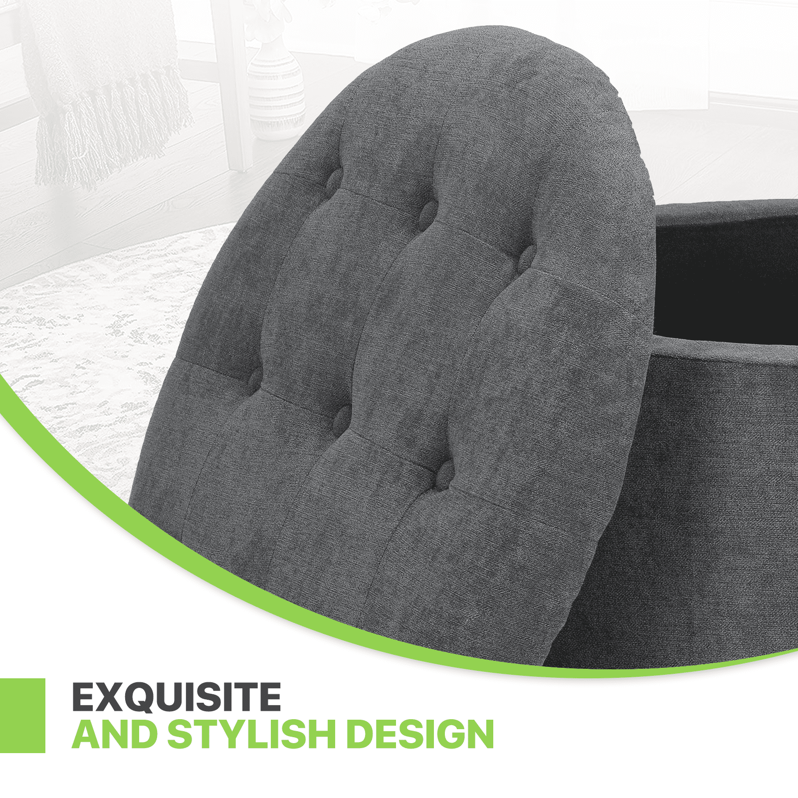 Magshion Storage Ottoman with Padded Seat, Modern Cotton-linen Footrest, Round Seat stool for Living Room Bedroom , Dark Gray