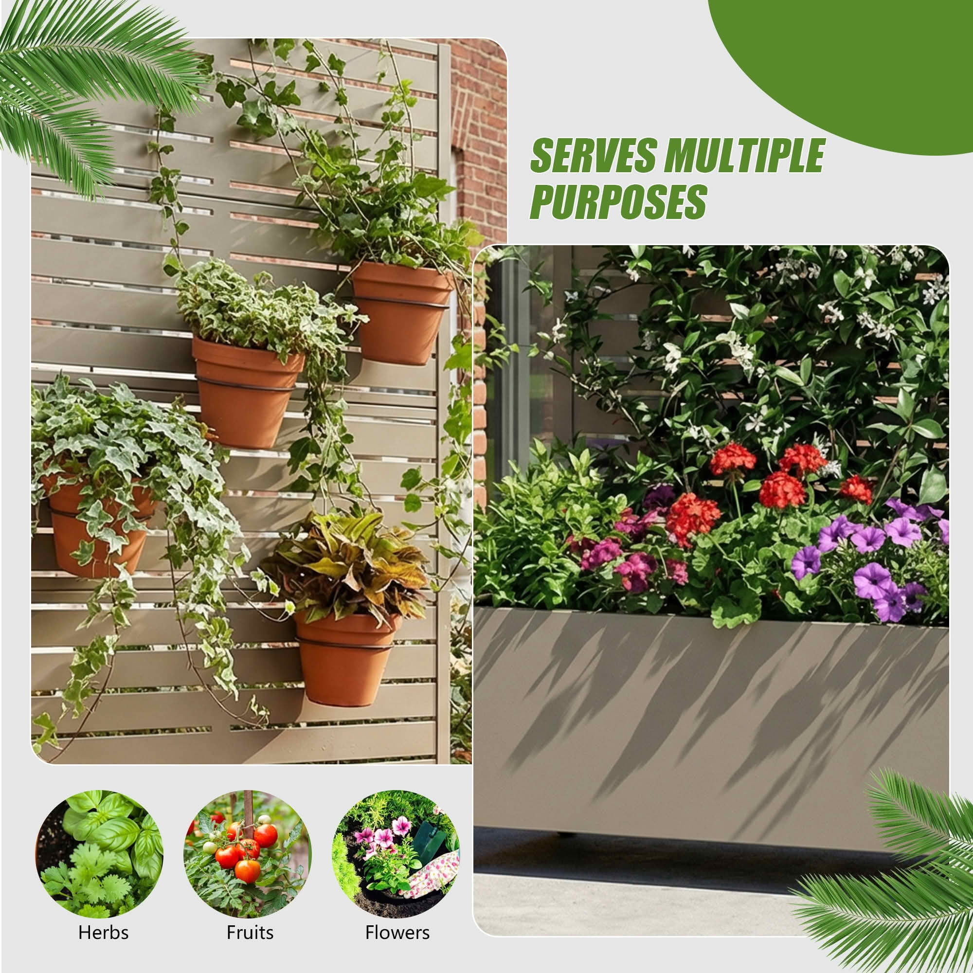 MAYEERTY 72x35x16 Inch Olive Gray Metal Rectangular Planter Box with Trellis, 5 Piece Set for Outdoor Garden & Patio