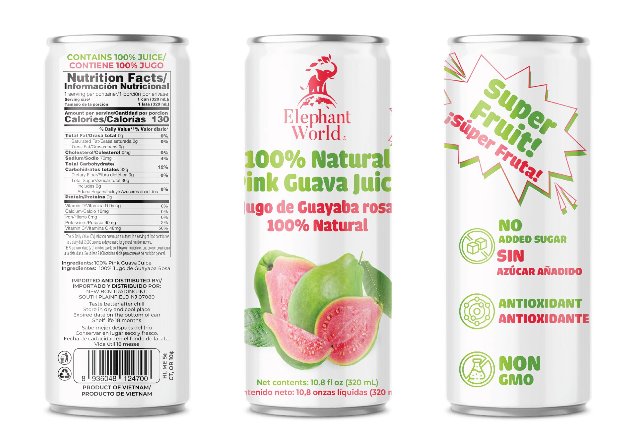 Elephant World 100% Natural Pink Guava Guayaba Juice Canned | NON GMO | 10.8 oz (Pack of 12), Guava