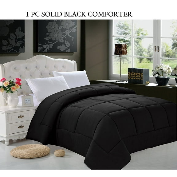 Elegant Comfort Goose Down Alternative 1pc SOLID Black Comforter - Available In A Few Sizes And Colors , Full/Queen, Black