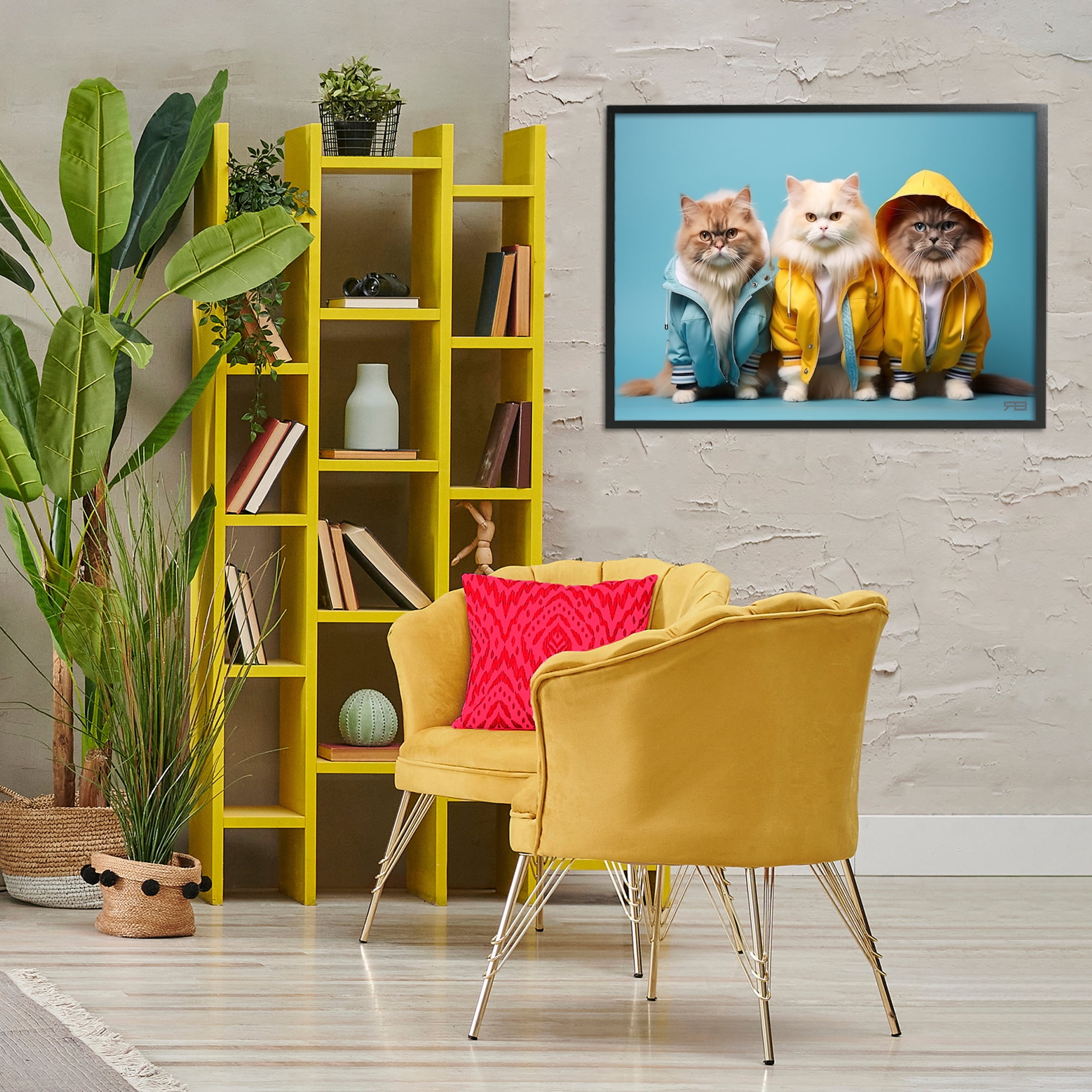 Stupell Industries Funny Stylish Cats Animals & Insects Painting Black Framed Art Print Wall Art, 30 x 20