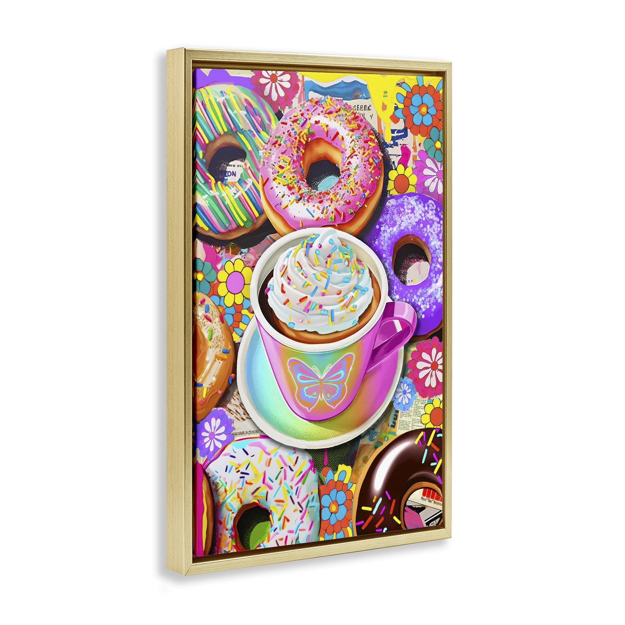 Stupell Industries Pastel Donuts & Coffee Mug Food & Beverage Painting Gold Floater Framed Canvas Art Print Wall Art, 17 x 25