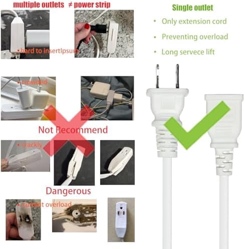 White Extension Cord 15 Feet Long Extension Cord 2 Prong for Indoor/Outdoor Use with Single Plug Ideal for Holiday Lights, Lamps,Household Appliance ETL Listed(1 Pack)