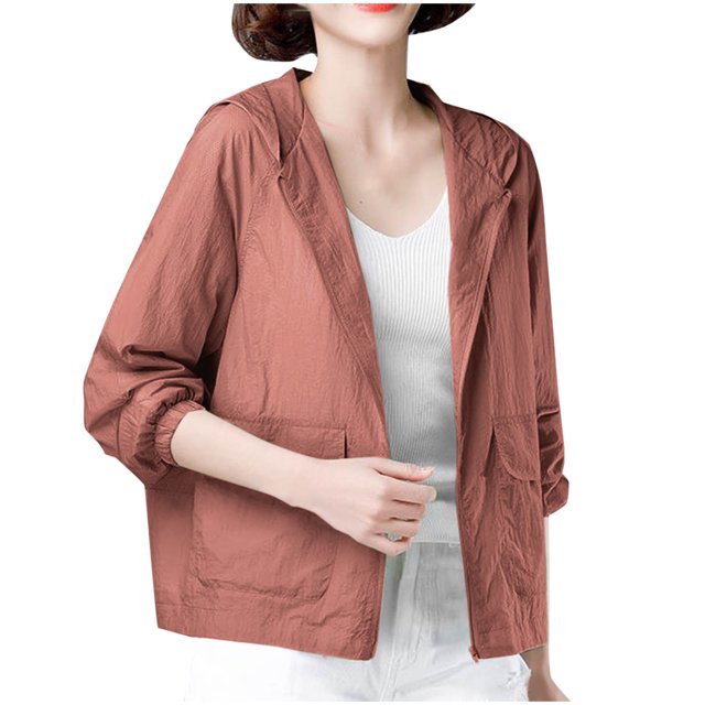 Wlynlyn Vestes pour Femmes à Fermeture Éclair à Manches Longues Manteau à Capuche d'Été Léger Protection Solaire Manteau d'Extérieur avec Poches