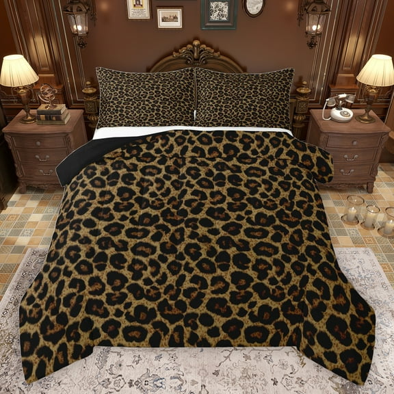 jejeloiu Rustic Leopard Hide Bedding Comforter Set,Jungle Animal Cheetah Twin Comforter Sets,Black Brown Bedding Set For Adult,Super Cozy Room Decor Reversible,2 Pieces