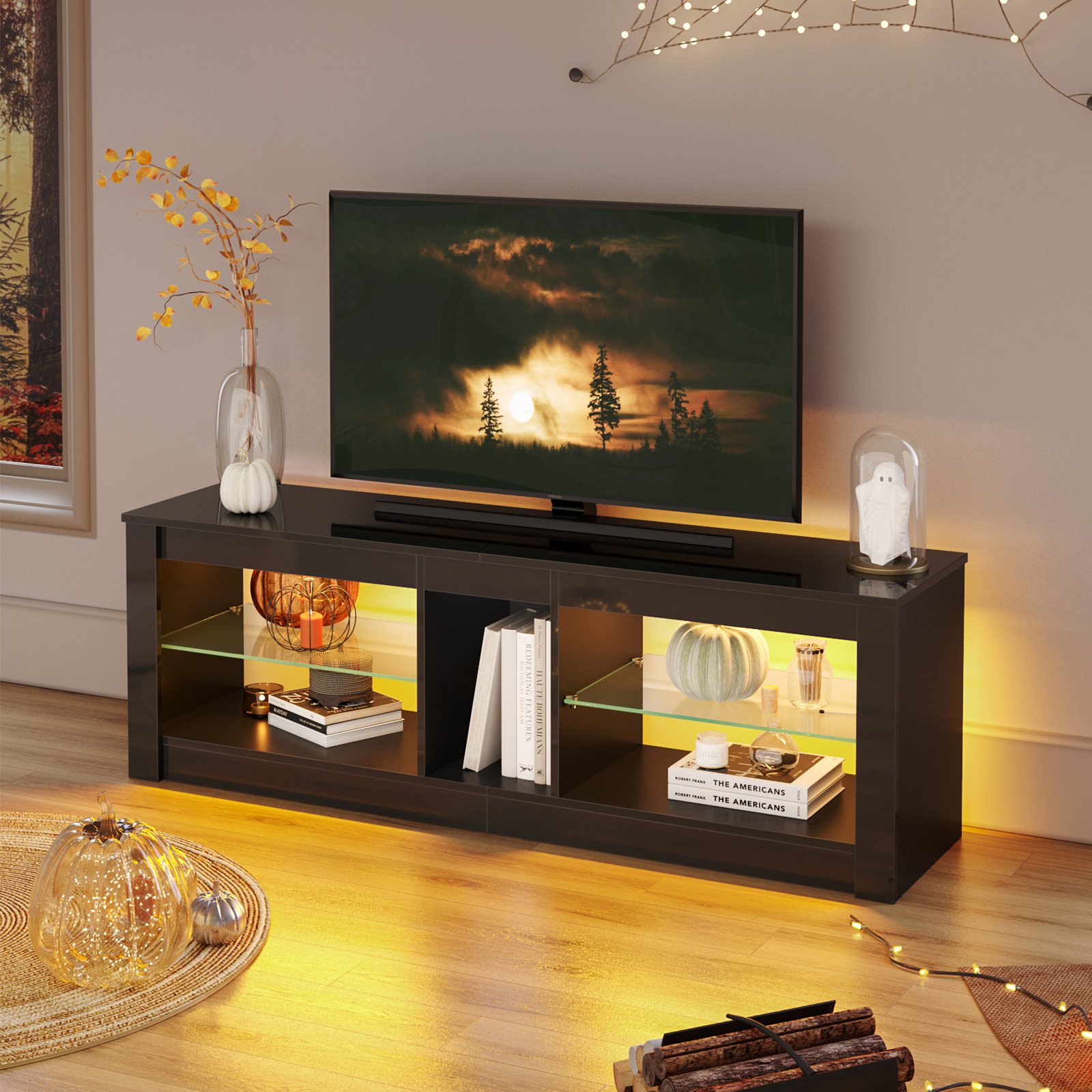 Bestier 60" TV Stand with LED Lights, Black photo 2